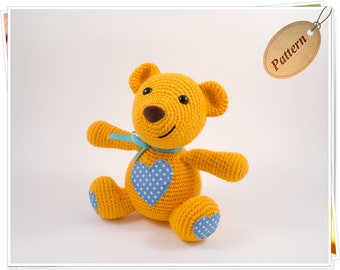 Crochet Teddy Bear Pattern, Amigurumi Bear PDF Pattern, Crochet Valentine Bear PDF, Handmade Teddy Bear Doll Tutorial