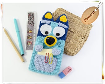 Estuche de lápiz de cachorro azul de ganchillo Patrón PDF/Caja de teléfono de cachorro de ganchillo/Tutorial de bolsa de teléfono de tacón azul de ganchillo/Bolsa de cachorro azul de ganchillo