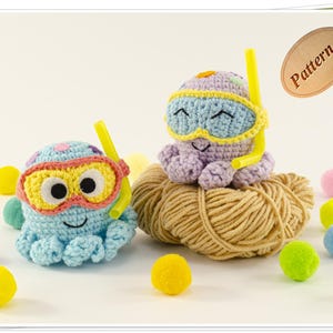 Crochet Mini Scuba Diving Octopus PDF Pattern/Amigurumi Mini Octopus Tutorial/Crochet Baby Octopus/Amigurumi Mini Octopus Keychain