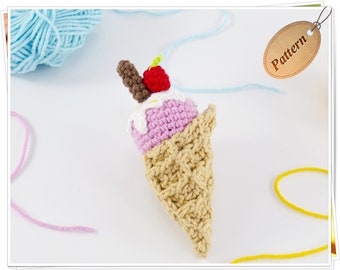 Crochet Ice Cream Keychain Pattern, Amigurumi Mini Ice Cream Crochet Pattern, Crochet Ice Cream PDF Pattern,  Crochet Keychain Tutorial