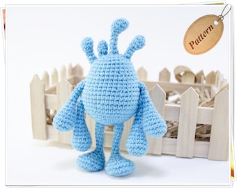 Crochet Amigurumi Blue Alien Patrón PDF/Amigurumi Strange Blue Alien/Patrón de juguete alienígena