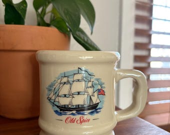 1980s Old Spice Shaving Mug | Ship Design | Vintage Men's Grooming Collectible | Retro Barbershop Decor