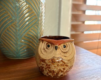 Doniczka w kształcie sowy w stylu vintage | Mała ceramiczna doniczka | Doniczka w stylu retro na sukulenty | Wystrój w stylu boho z połowy XX wieku