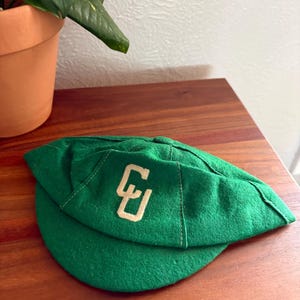 1950s Vintage University of Colorado Boys Cap | Green Wool Beanie Hat | CU Boulder Retro Apparel