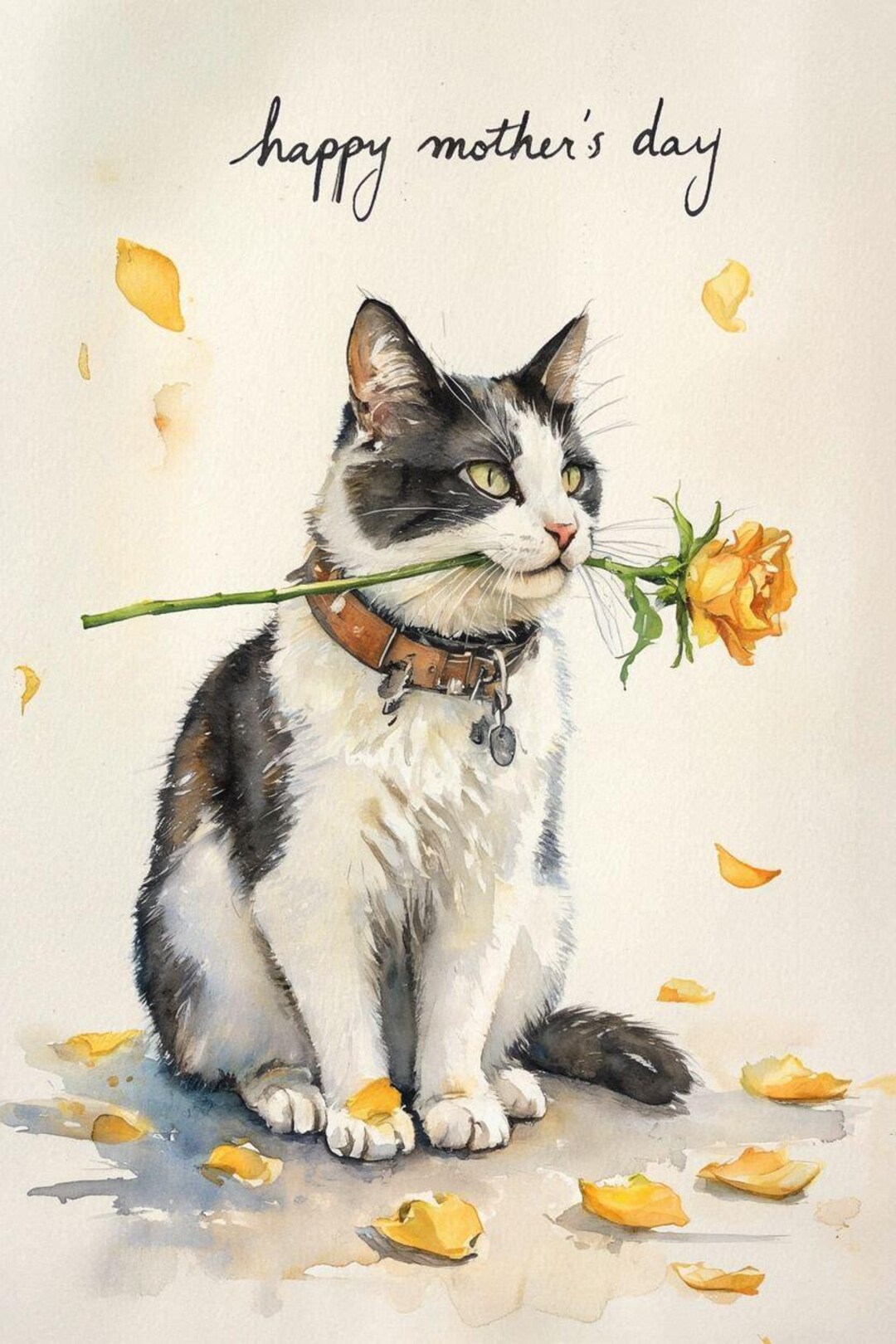 Single Very Large Luxury Black and White Cat Mother's Day Card - Blank ...