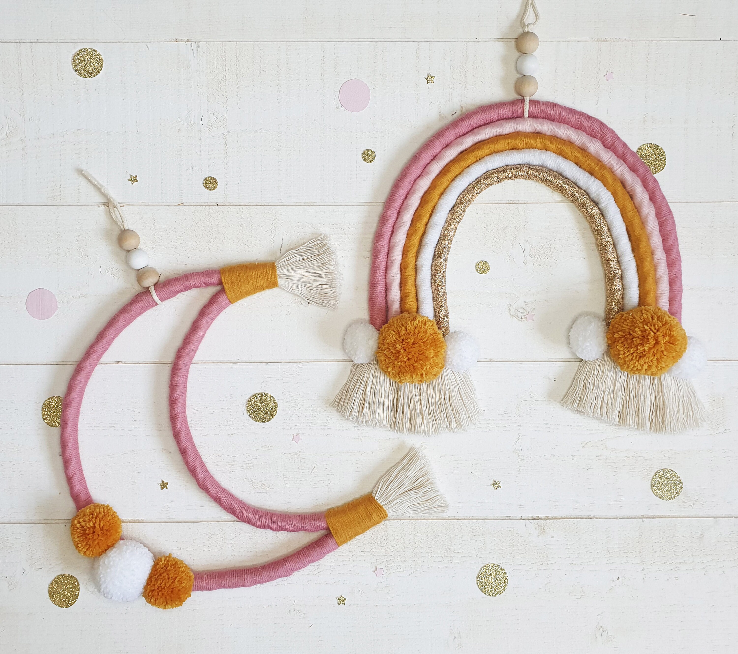 Duo Arc en Ciel et Lune Pompon Personnalisable