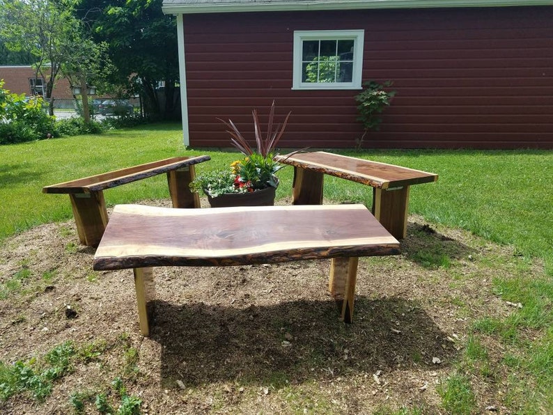 Reclaimed Wooden Benches, Outdoor Garden Benches, Live Edge image 9