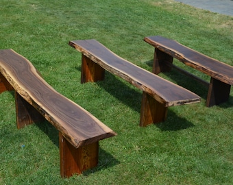 Reclaimed Wooden Benches, Outdoor Garden Benches, Live Edge