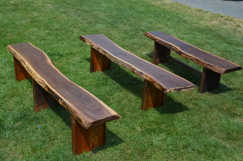 Reclaimed Wooden Benches, Outdoor Garden Benches, Live Edge image 1