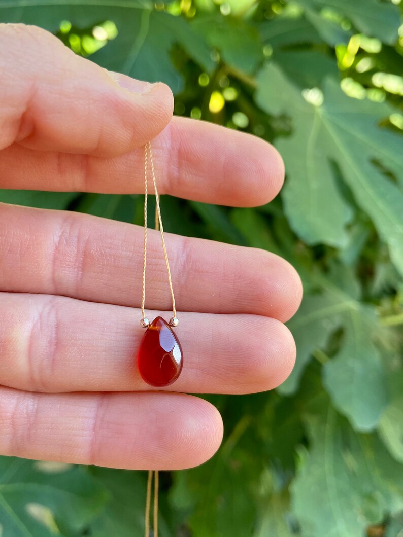 Minimalist briolette necklace I/'m snubing Cornaline necklace silver neck tower 925 natural stone July birthstone