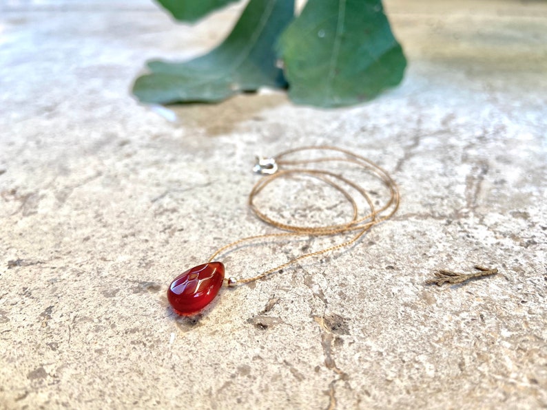 Minimalist briolette necklace I/'m snubing Cornaline necklace silver neck tower 925 natural stone July birthstone