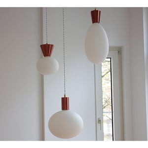 red colored minimalist pendant lights - SET of 3 pendant lights - stone/ glas suspension lamp