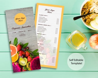 Menu Rack Card | Price Card | Graphic Design | Smoothie Menu Template