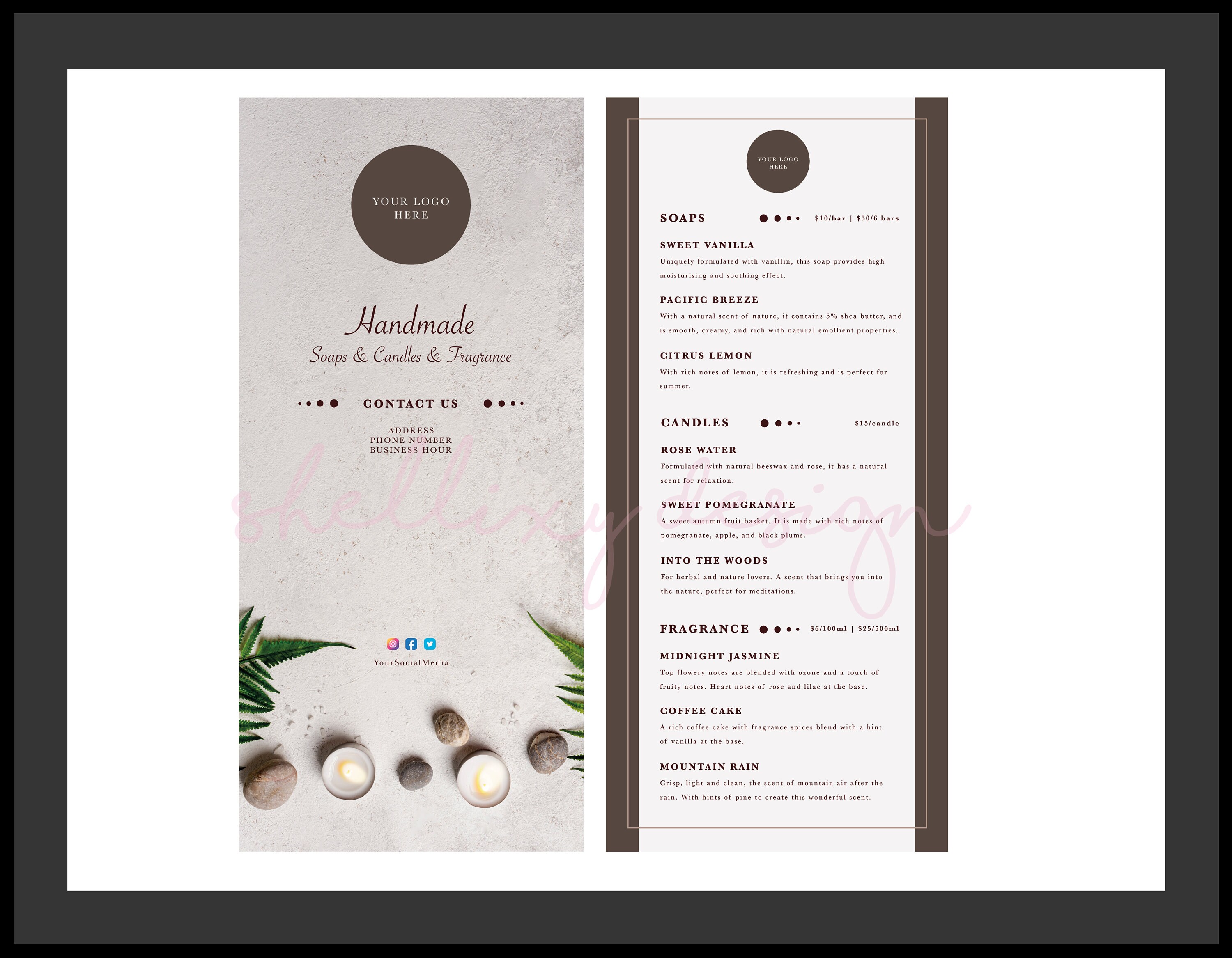 Product Menu Rack Card | Price Card | Candle Menu | Soap Menu ...