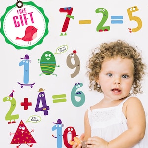 Numbers wall decals shapes decals preschool classroom decorations, peel&stick numbers primary classroom decorations kindergarten decorations