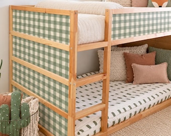 Vinilo decorativo para cama KURA con estampado de cuadros, pegatinas para cama IKEA Kura, decoración a cuadros para habitación infantil.