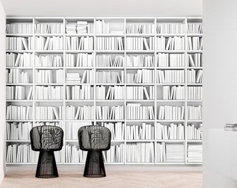 White bookcase with black background top
