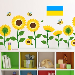 Sunflower Wall Decals for Kids Room, Flower Wall Decals Girls Nursery Peel & Stick, Playroom Vinyl Wall Stickers, Flower Stickers for Wall