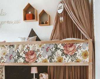 KURA BED Decal Boho, Decals for Kura Bed, Ikea Kura Bed Decal Girls Removable Stickers, Nursery Boho Floral Decal, Wraps Kura Bed Stickers