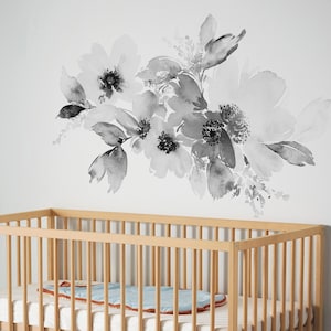 Black Floral Wall Decals, Black & White Peonies Wall Decals Large, Flower Wall Decals, Watercolor Peony Decal Peel Stick Removable Stickers
