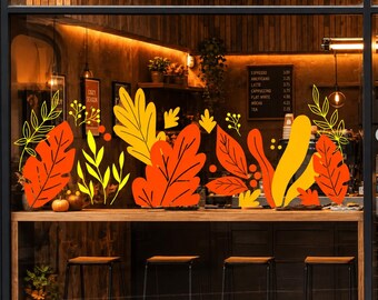 Fall Leaves Window Decals,  Autumn Retail Window Display Vinyl Decor, Shop Window Storefront Stickers