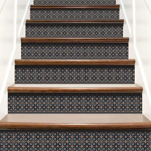 Stair Riser Decals Carpet Pattern, Dark Stair Decals, Staircase Decals Peel & Stick Vinyl, Removable Stair Riser Stickers, Stairway Decor