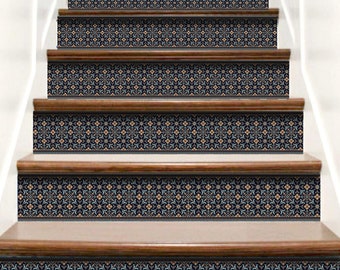 Stair Riser Decals Carpet Pattern, Dark Stair Decals, Staircase Decals Peel & Stick Vinyl, Removable Stair Riser Stickers, Stairway Decor