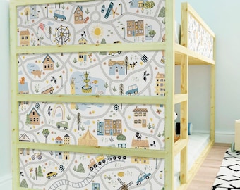 Adesivi per letto IKEA KURA con mappa della città, decalcomanie neutre per letto Kura per ragazzi, rivestimento in vinile rimovibile per letto a castello