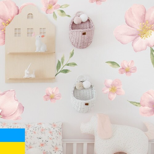 Pastel Flower Wall Decal Watercolor Flowers Wall Decals Pink Etsy