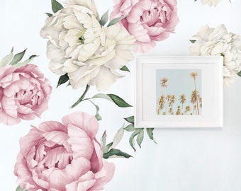 Peony Wall Decal Nursery, Peony Flowers Wall Decals, Floral Wall Decal, Peonies Wall Decals, Pink Peony Wall Stickers Peel Stick Wall Decor