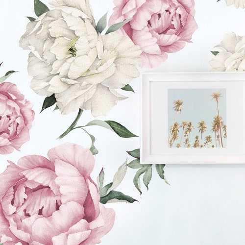 Pink Peony Wall Decal Floral Wall Decals Removable Peel Etsy Australia