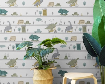 Kids Dinosaur Wallpaper, Dino Wallpaper for Boys Room, Boys wallpaper for Bedroom Peel&Stick, Boy Nursery Wallpaper, Self Adhesive Wallpaper