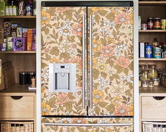 Fridge Wrap Vinyl Floral Pastel Refrigerator Wrap Side by Side Top ...