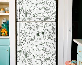 Fridge Wrap Food Art, Refrigerator Wrap Vinyl Side by Side, Top Bottom Freezer, French Door Fridge Decals Self Adhesive Skin Kitchen Decor