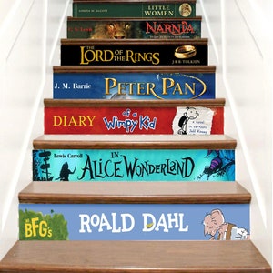 Book Stair Decals, Stair Riser Decals, Book Spine Stair Decals, Staircase Decals Peel Stick, Stair Riser Decoration, Book Decals for Stairs