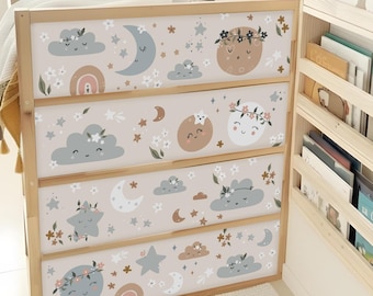 Adesivi per letto Kura con motivi floreali in stile Boho, decalcomanie per letto IKEA in vinile rimovibile per accessori per la cameretta delle bambine.