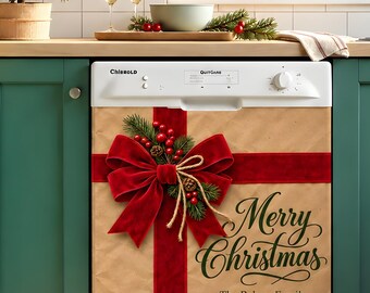 Imán personalizado para lavavajillas con diseño navideño, adhesivo para lavavajillas con forma de envoltorio de regalo, decoración navideña para la cocina.