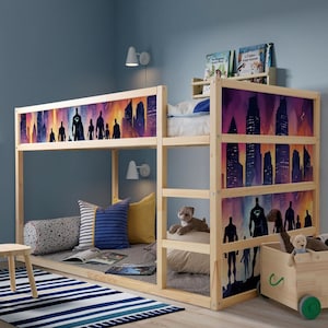 Calcomanías para dormitorio infantil Kura, pegatinas extraíbles para litera IKEA Kura Loft, fundas de cama Kura, accesorios de superhéroes, trucos de decoración Kura