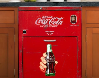 Vintage Cola Dishwasher Magnet Cover, Retro Kitchen Decor Appliance Wrap, Magnetic Vinyl Decal, Self Adhesive Skin