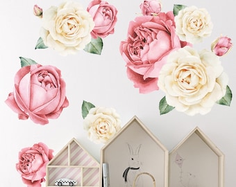 Red Rose Wall Decals for Bedroom, Rose Decals for Wall, Rose Flower wall decals, Floral Wall Decals Peel Stick, Rose Vinyl Nursery Stickers