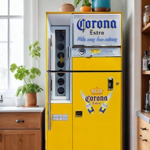Vinilo para refrigerador vintage Corona, vinilo despegable para refrigerador, vinilo retro para máquina expendedora, vinilo para refrigerador de cerveza, vinilo personalizado.
