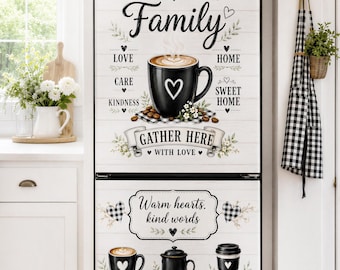 Coffee Fridge Wrap, Farmhouse Refrigerator Wrap, Black White Vinyl Decal or Magnetic, Rustic Fridge Skin, Coffee Kitchen Decor