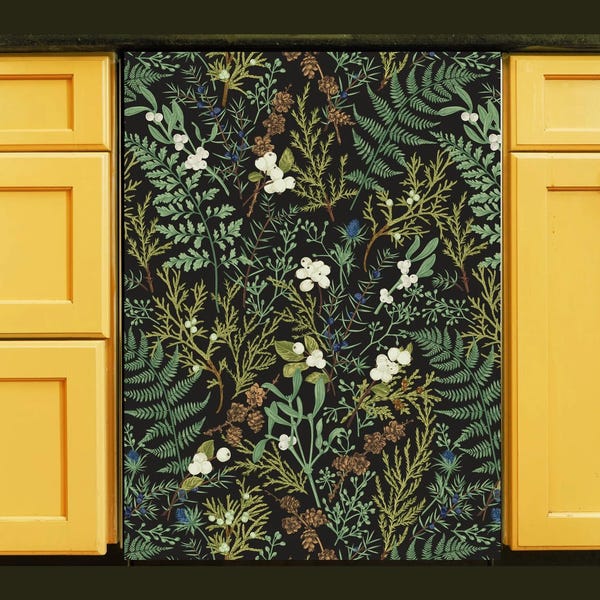 Dishwasher Magnet Cover Vintage Floral Dark Botanical Kitchen Dishwasher Cover Magnetic Decal Vinyl Fern Kitchen Decor Self Adhesive Wrap