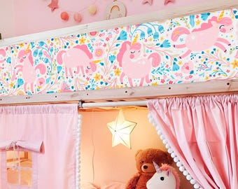 KURA BED Stickers, Unicorn & Floral Kura Bed Decals, IKEA Kura Decal Girl Removable Vinyl, Bunk Bed Pink Decals for Kura Bed Accessories