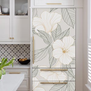 Fridge Wrap Vinyl Floral, Refrigerator Wrap Side by Side, Fridge Decals Top Bottom Freezer, Decorative Self Adhesive Flower Kitchen Decor