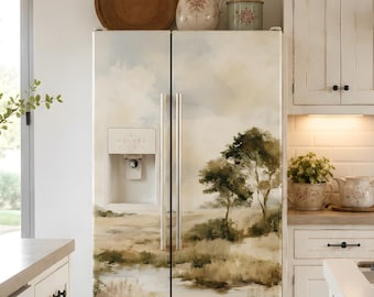 Vinilo decorativo para nevera con paisaje vintage, vinilo decorativo para nevera estilo granja, vinilo decorativo rústico, decoración de cocina estilo cottagecore