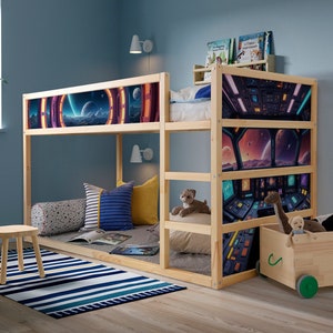KURA BED Decal Spaceship, Ikea Kura Bed Boys Space Removable Stickers, Decal for Kura Bed for Kids Room Galaxy, Vinyl Wrap Kura Bed Decor