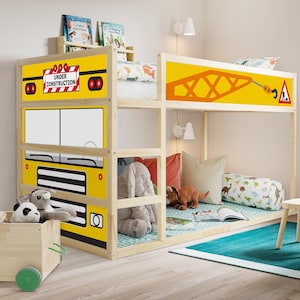 Naklejki na łóżko KURA dla chłopców, samochód budowlany, naklejki na łóżko Kura, naklejki na łóżko Kura, naklejki na łóżko piętrowe IKEA Kura, naklejki usuwalne, hakowanie łóżka Kura