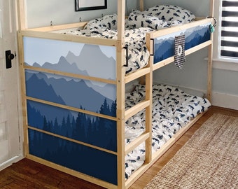 IKEA KURA BED Decal Mountains, Ikea Kura Bed Stickers Boys Removable, Decal for kura bed Diy, Ikea bunk bed stickers, Wrap for kura bed hack