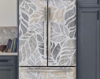 Grey Geometric Fridge Wrap Vinyl, 3D Abstract Refrigerator Wrap Self Adhesive Decals Kitchen Decor